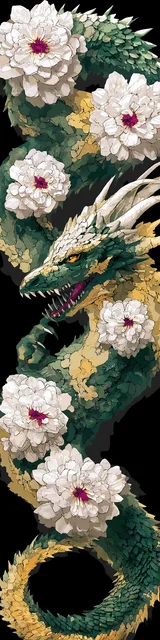Free dragon bookmark featuring a scary green dragon with white flowers